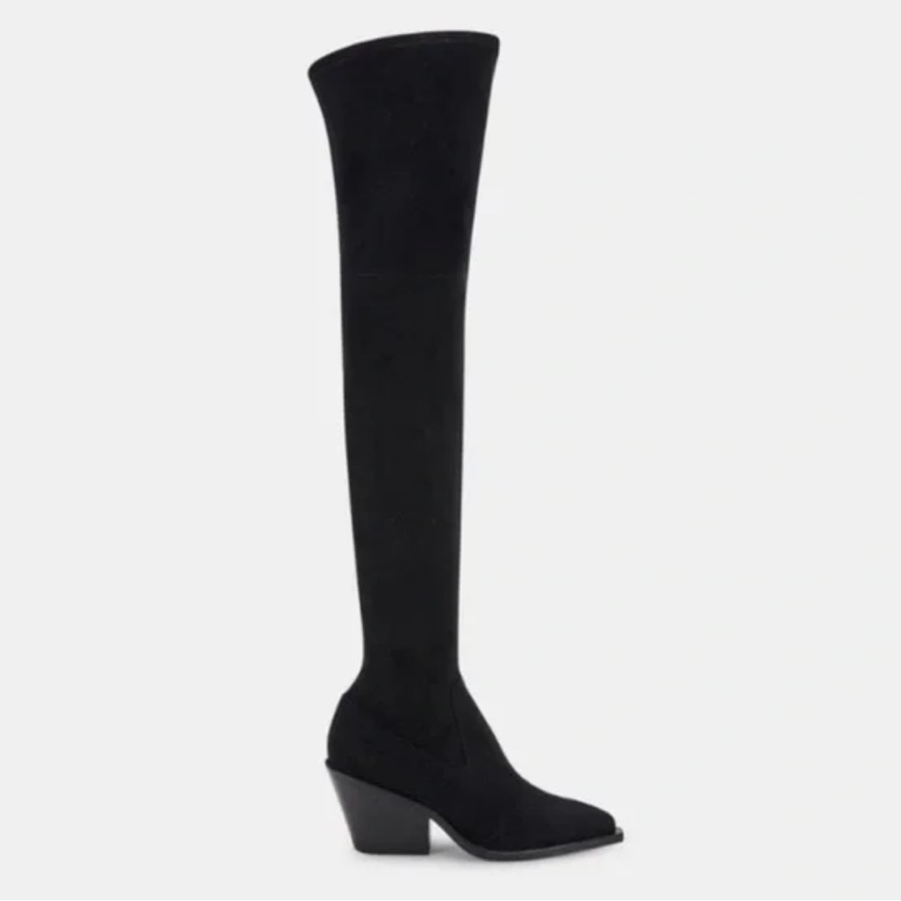 DOLCE VITA “Sparrow” Black Suede Over the Knee Almond Toe Heeled Boots SZ 7